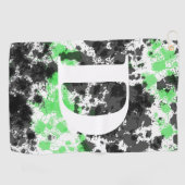 Groene zwarte monogram golfhanddoek met verfspatte (Horizontaal)