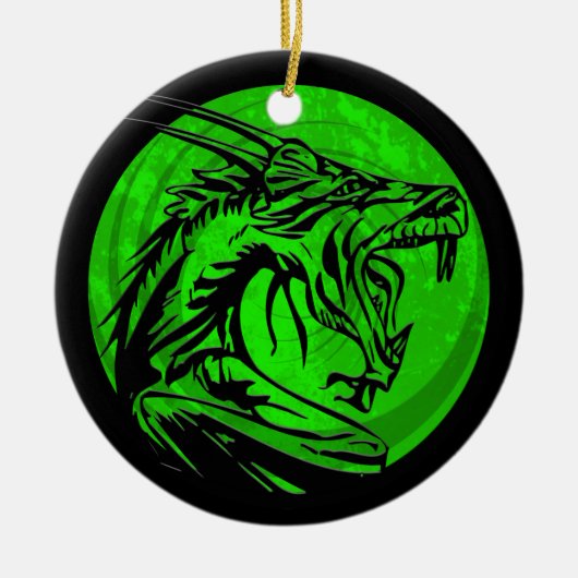 Groene zwarte rottendraak rond versiering keramisch ornament (Voorkant)