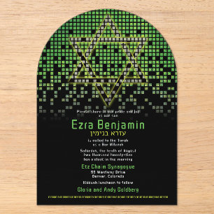 Groene Zwarte Video Game Gamer Bar Mitzvah Acryl Uitnodigingen