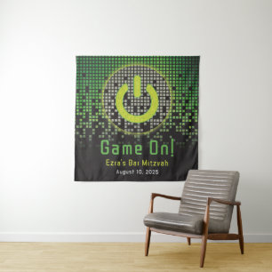 Groene Zwarte Videospel Gamer Bar Mitzvah Wandkleed