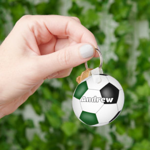 Groene zwarte voetbal thema aangepaste naam sleutelhanger