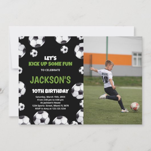 Groene zwarte voetbaldag met foto kaart (Voorkant)