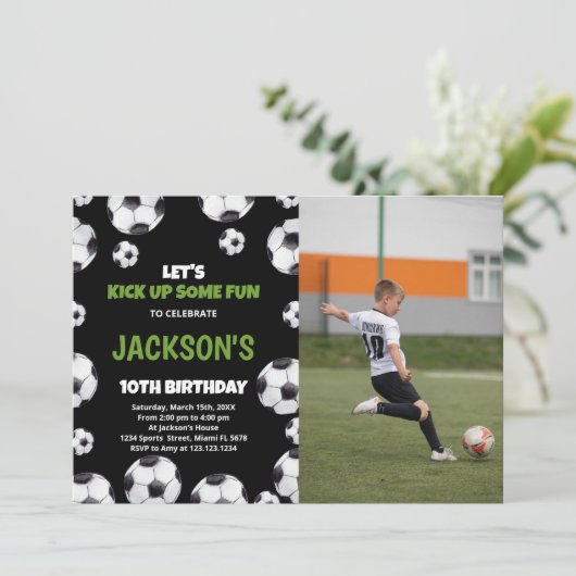 Groene zwarte voetbaldag met foto kaart (Staand voorkant)