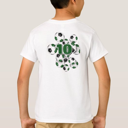 Groene zwarte voetballen kinder naam t-shirt (Achterkant)