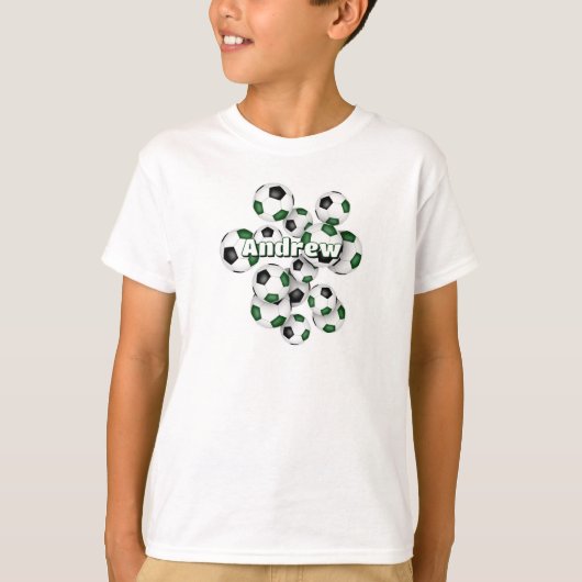 Groene zwarte voetballen kinder naam t-shirt (Voorkant)