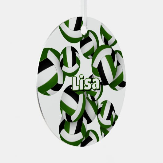 Groene zwarte volleyballen Een atleet naam Keepsak Metalen Ornament (Voorkant Rechts)