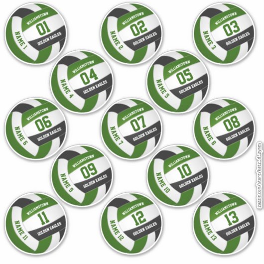 groene zwarte volleybalplokleuren spelersnamen sticker (Voorkant)