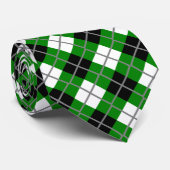 Groene, zwarte, witte en grijze argyle drukkneckti stropdas (Opgerold)
