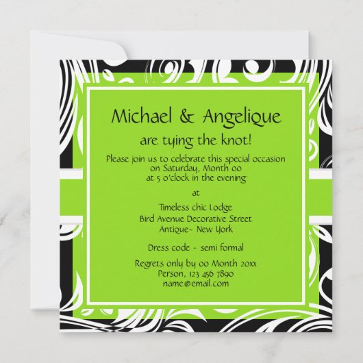 Groene zwarte witte verloving bruiloft kaart (Achterkant)