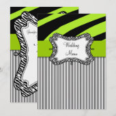 Groene zwarte Zebra Stripes Weddenemerkaart Menu (Voorkant / Achterkant)