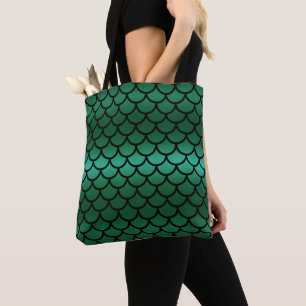 Groene & Zwarte Zeemeermin Schubben Fantasie Vis Tote Bag