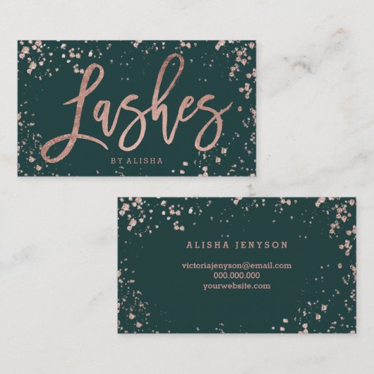 Groene zweepslagen script roos gouden confetti spl visitekaartje (Voorkant / Achterkant)