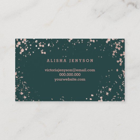 Groene zweepslagen script roos gouden confetti spl visitekaartje (Achterkant)