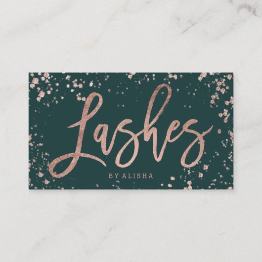 Groene zweepslagen script roos gouden confetti spl visitekaartje (Voorkant)