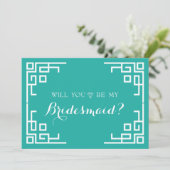 Groene Zwirl Grensklauw zal mijn Bridesmaid zijn Kaart (Staand voorkant)