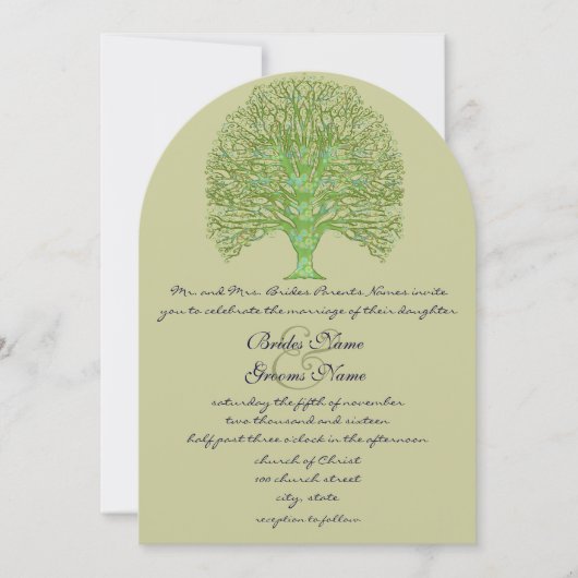 Groene Zwirl Love Tree Weddenschap Kaart (Voorkant)