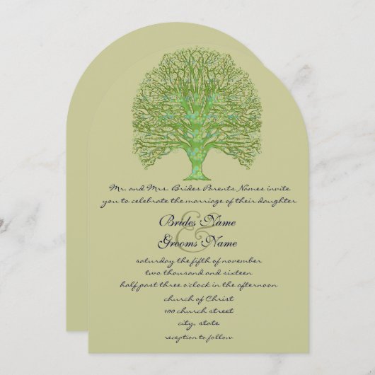 Groene Zwirl Love Tree Weddenschap Kaart (Voorkant / Achterkant)