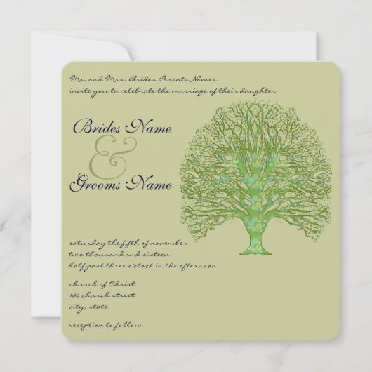 Groene Zwirl Love Tree Weddenschap Kaart (Voorkant)