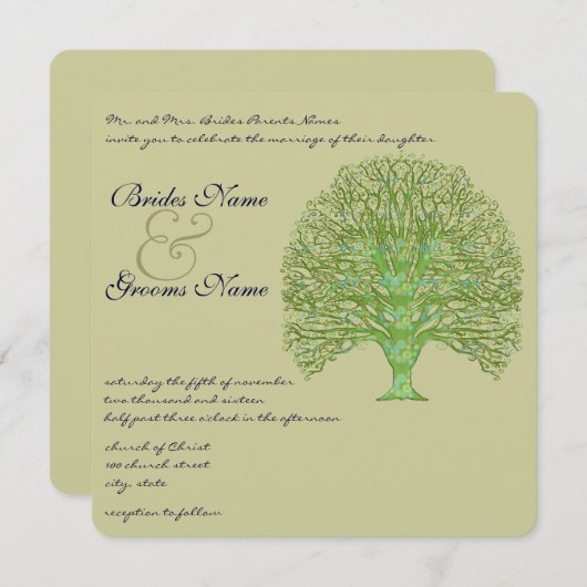 Groene Zwirl Love Tree Weddenschap Kaart (Voorkant / Achterkant)