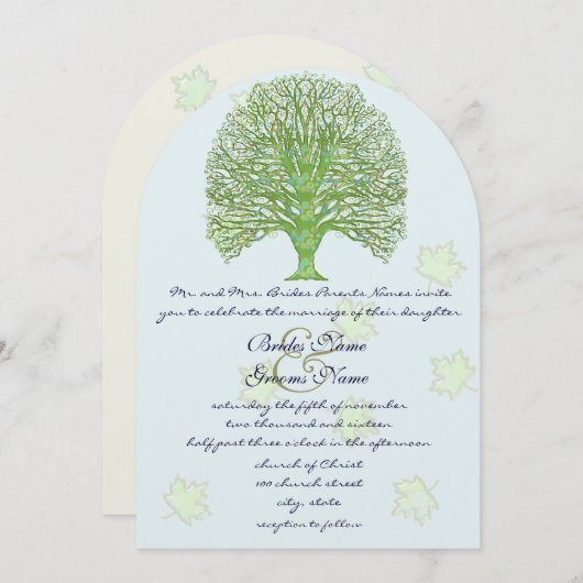 Groene Zwirl Love Tree Weddenschap Leaves Kaart (Voorkant / Achterkant)