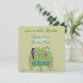 Groene Zwirl Love Tree Weddenschap Save The Date (Staand voorkant)