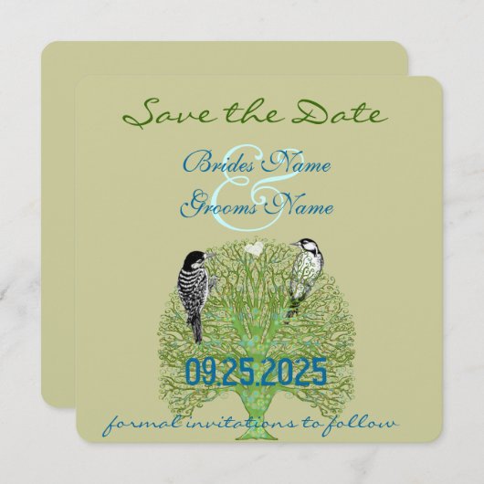 Groene Zwirl Love Tree Weddenschap Save The Date (Voorkant / Achterkant)