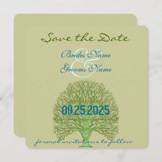 Groene Zwirl Love Tree Weddenschap Save The Date (Voorkant / Achterkant)
