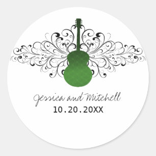 Groene Zwirls Guitar Wedding Stickers