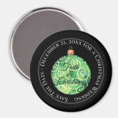 Groene Zwirls kerstversiering/sla de Datum op Magneet (Voorkant / Achterkant)