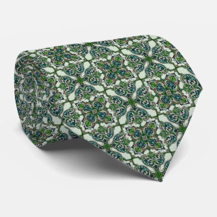Groenen, Blauwgroen & Khaki Art Deco Pattern Stropdas
