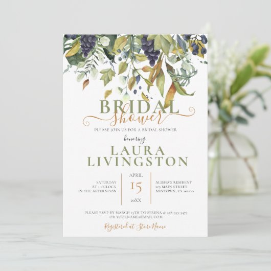 Groenen en druiven, uitnodiging voor een bruiloft (Staand voorkant)