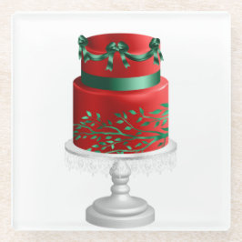 GROENEN EN RODE HOLIDAY CHRISTMAS CAKE GLAZEN ONDERZETTER