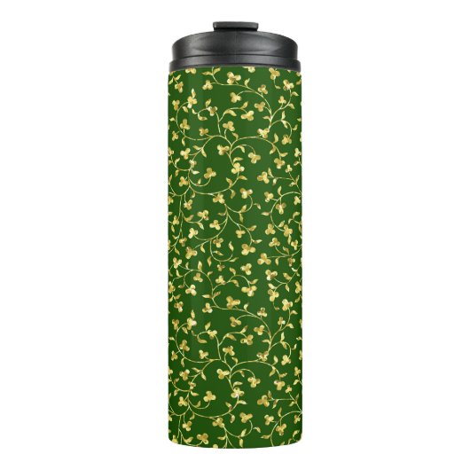 GROENEN MET GOLD GLITTER KIJKEN IRISH SHAMROCKS AA THERMOSBEKER (Voorkant)