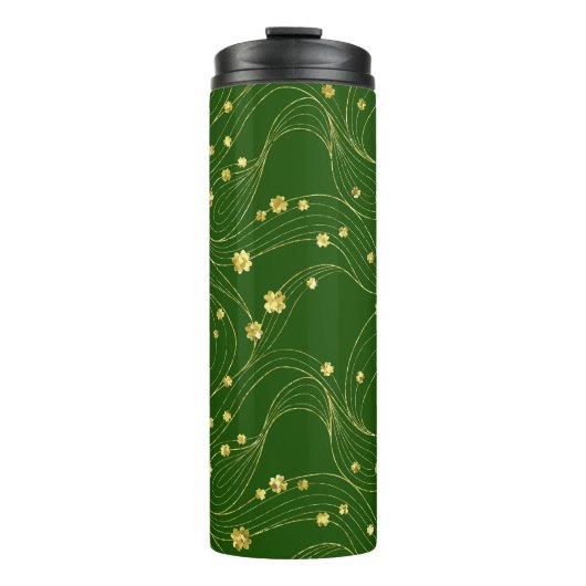 GROENEN MET GOLD GLITTER KIJKEN IRISH SHAMROCKS AA THERMOSBEKER (Voorkant)