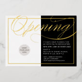 GROENEN OPENEN modern zwart logo goud Folie Uitnodiging (Voorkant)