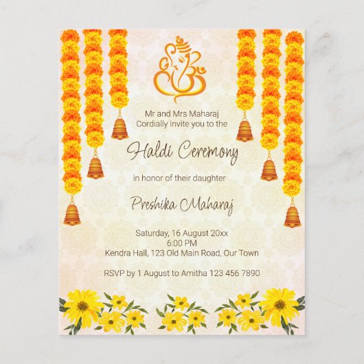 Groenen schatje Indiaas meisje Haldi budget uitnod (Achterkant)