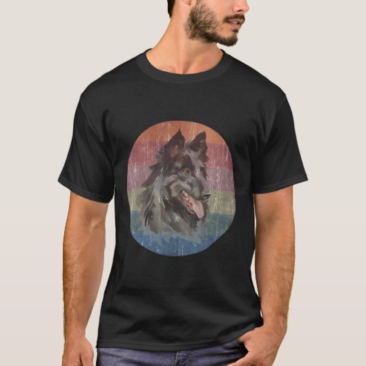 Groenendael Belgium Shepherd Dog Waterverf Distre T-shirt (Voorkant)