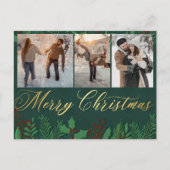 groener kerstfeest goud groen 3 fotocollage paar briefkaart (Voorkant)