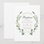 Groenere krans | Waterverf Doop Uitnodigen Kaart (Voorkant / Achterkant)