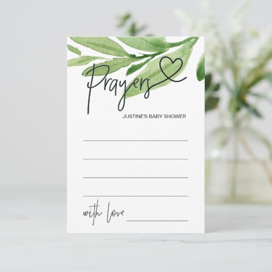 Groenere Neutrale Baby Shower Spel Gebedskaart Har Informatiekaartje (Staand voorkant)