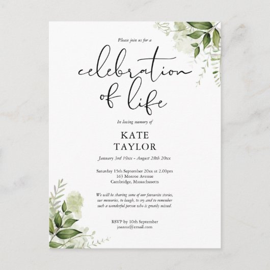 Groenfeest van het Leven Herdenkingsuitnodiging Aankondigingskaart (Voorkant)