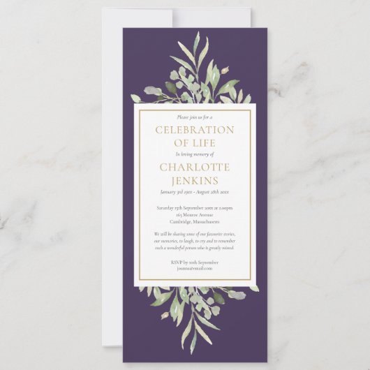 Groenfeestviering van het leven Funeral Service  Kaart (Voorkant)