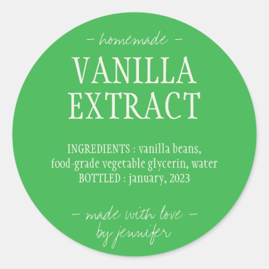 Groenfles zelfgemaakte drink vanille-extract ronde sticker (Voorkant)