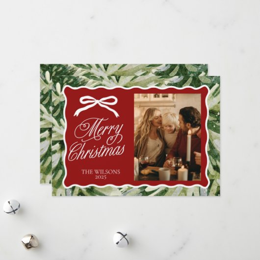 Groenfoto Kerstkaart met Strik en Schelp (Voorkant / Achterkant in situ)
