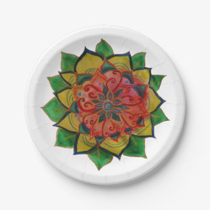 GroenGeel Mandala WatercCustom Papier Borden 7 in Papieren Bordje