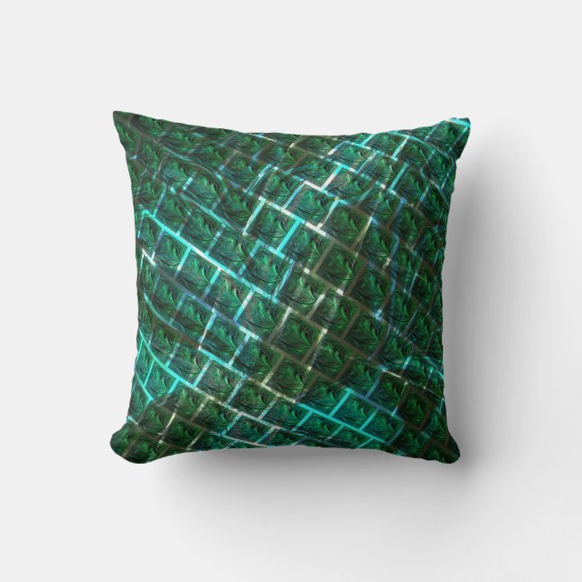 "Groengekonfijte ogen", krassen en blauwe roosters Kussen (Voorkant)