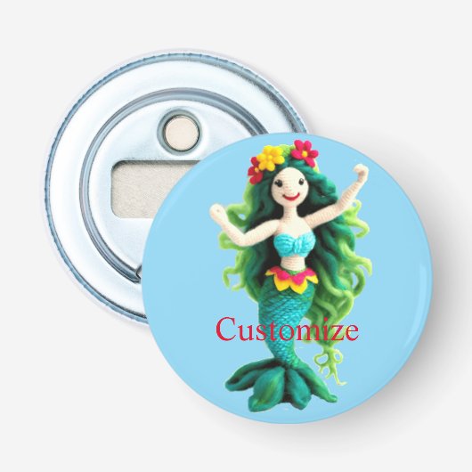 Groenharige zeemeermin Thunder_Cove Button Flesopener (Voorkant)
