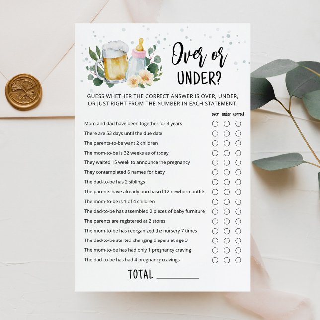 Groenheid Baby Brouwt Over Of Onder Spel Roze (Floral and Beer Baby is Brewing Baby Shower Over or Under Game)