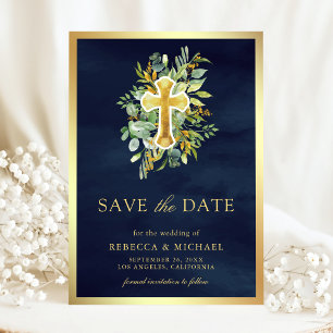 Groenheid Goud Katholieke Navy Blauwe Huwelijk Save The Date