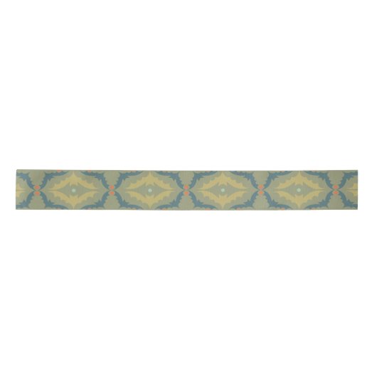 Groenige Retro Vintage Patroon Satijnen Lint (Voorkant)
